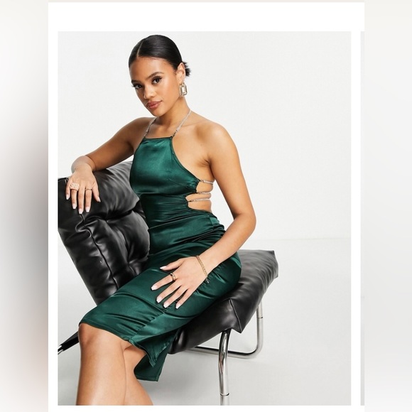 Simmi Satin Open Back Embellished Strap Midi Dress - Picture 4 of 5